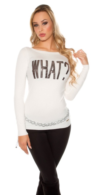Trendy pullover WHAT? White